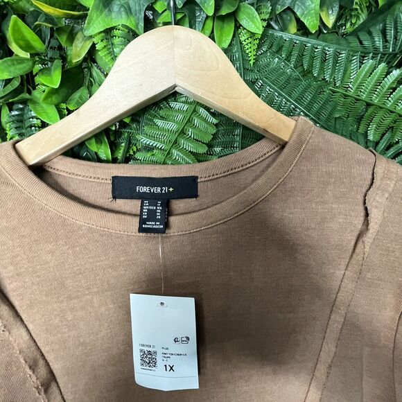 Forever 21 Tops Women XL Light‎ Brown Cut Raw Edge High Low Blouse NWT  0298 - Picture 13 of 13